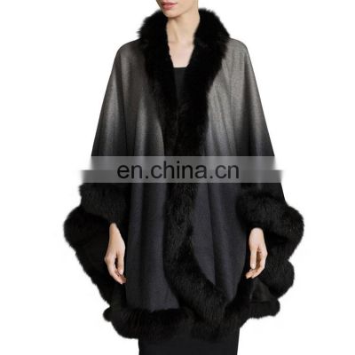 Ladies Trimmed Fur Cashmere Ponchos