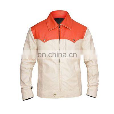 custom logo design XS-XXXL men's winter Windproof full zip White motorcycle leather jacket