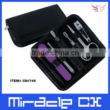 Black PVC bag lip brush nail buffer manicure set