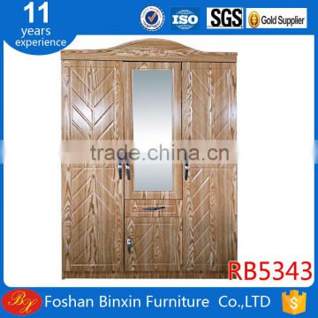 Bedroom furniture Armoire RB5343 three doors wardrobe light beech color with mirror garderobe