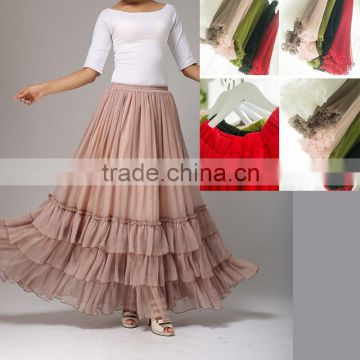 Brown ladies petticoat layer women long skirt summer madam maxi skirt popular