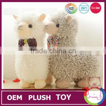 Cute Custom plush white alpaca toy with bow