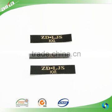 China cheap manufacture size labels woven neck labels with gold silver color thread for t-shirts