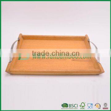 Well made bamboo serving tray with metal handle