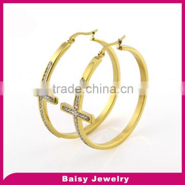 High Polished cheap stainless steel cross hoop earring wholesale
