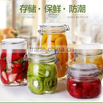 1L 1.5L High quality glass storage jar/glass jar with metal clip/glass airtight jar