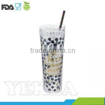 Double wall acrylic tumbler with straw and insert paper