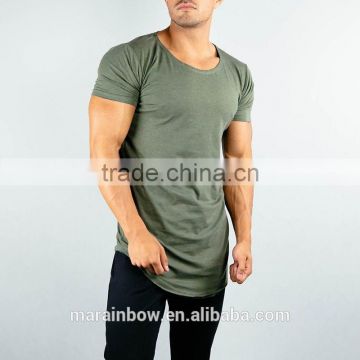 Scoop Neck Short Sleeve Gym Fitted Longline T Shirt 95% Cotton 5% Elastane Mens T Shirt Curved Hem Hot Sale
