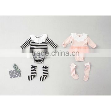 5pcs/lot Toddler Girls Romper Long Sleeve Cotton Princess Striped Baby Girl Jumpsuit Kids Rompers 3pcs Set Infant Clothes