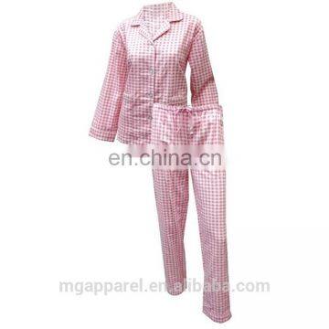 Wholesale Pink Gingham Plaid Cotton Flannel Set Woman Pajamas