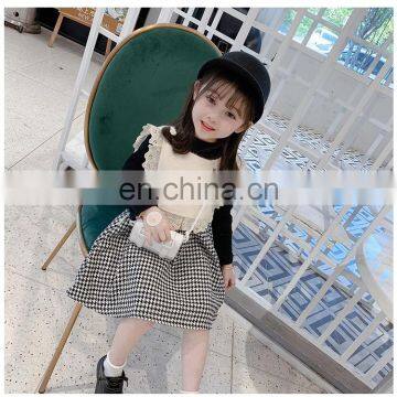 Children's clothing ins2020 autumn girl houndstooth long-sleeved skirt + vest girl baby dress