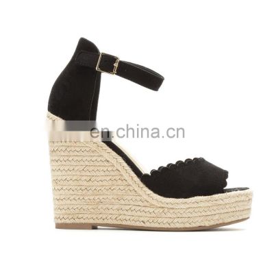 women black color high heel comfortable platform wedges sandals shoes(LAJWG0014)