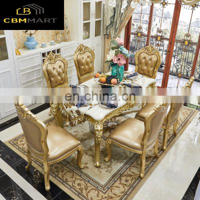 European-style dining room furniture Roayl solid wood dining table with 6 chairs