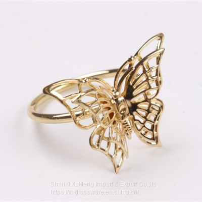 Electroplated Gold Metal Two layers Butterfly Napkin Rings For Spring Season