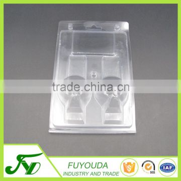 Disposable transparent double blister clamshell packaging container
