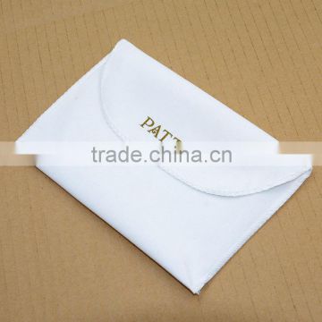 Luxury custom logo printed white microfiber flap jewelry bag 12*17cm                        
                                                Quality Choice
