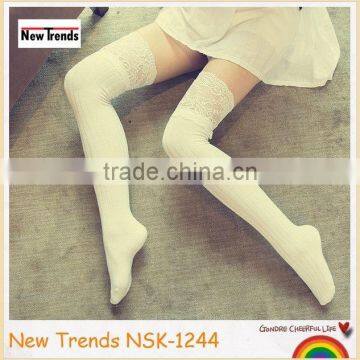 Fashion stripes solid color with lace top high knee socks