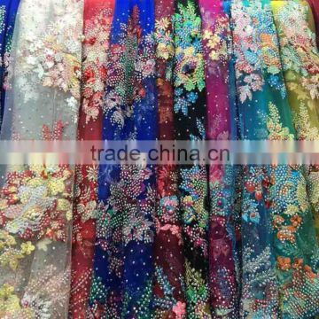 2016 New Tulle Lace Fabric for Nigerian wedding/Beaded wedding embroidery lace fabric/African lace fabrics for garment