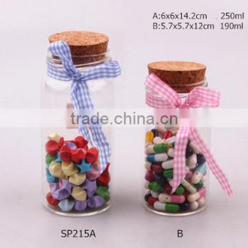 glass spice spice jar with cork lid and ribbon