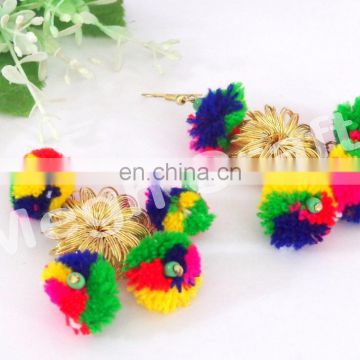 Designer Bohemian Fashion Earrings/Colorful BOHO Earrings/ Beaded Tassel Earrings/ Gypsy Pom Pom Earrings/