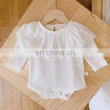 Baby girl's lace collar elastic long-sleeved jumpsuit triangle romper