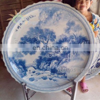 Unique Oriental Hand Painted 3 Feet Large Decorative Ceramic Porcelain Plates With Stand
