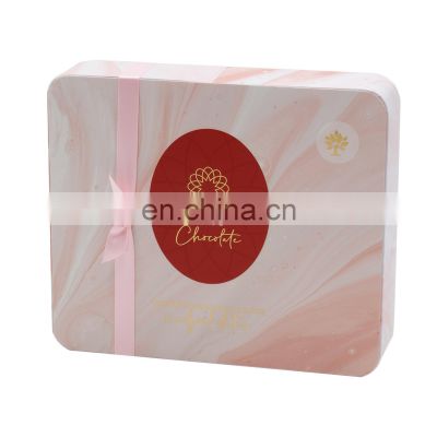 Rigid box with hot stamping logo custom printing round corner base and lid chocolate box truffle packaging box with ribbon bow