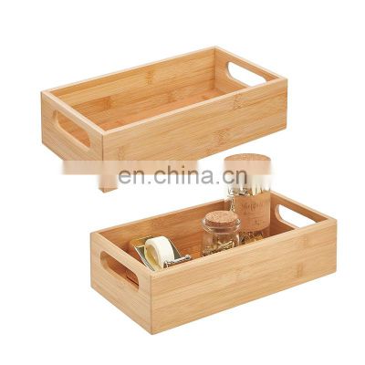 Wood Bamboo Storage Bin Container Home Office Desk and Drawer Organizer Tote with Handles - Holds Gel Pens, Erasers, Tape, Pen