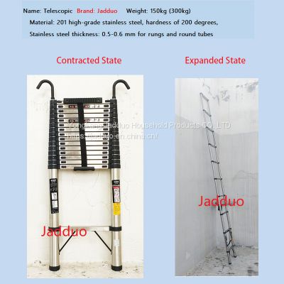 Stainless Steel Single Telescopic Ladder with Hook+Anti slip Cushion