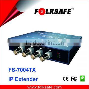 Active IP extender over coax cable, transmit ethernet and power signals, Folksafe new product FS-7004TX, ethernet and power