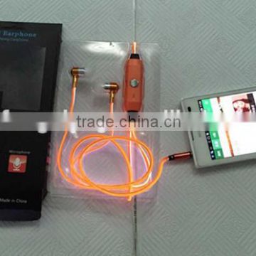 2015 China Factory Supply LED Lighting Metal Earphone Flashing In-ear Earphone For Mobile Phone