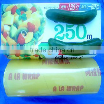 hotel use high quality pvc food wrap food grade cling film with color box and blade cutter
