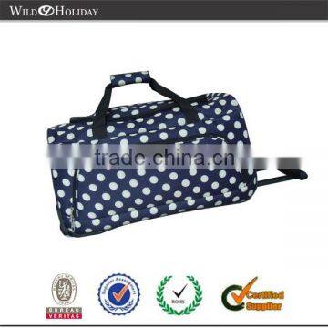 600D Poly Navy/White Dot Rolling Duffle