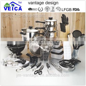 2016 popular high quality modern full 80pcs cookware sets real kitchen cookware