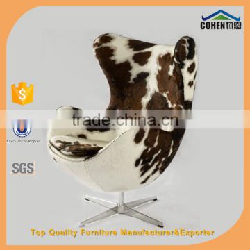 modern egg shaped ajustable swivel leisure chair with real fur leather