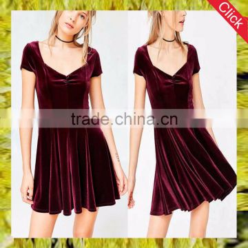 Latest fashion custom high quality wine red velvet dress women party sexy dress wholesale china guangdong manufacture