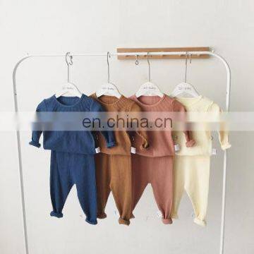 ins wind autumn bottoming children's suit infant and young children cotton pit strip home service suit baby Qiuyi long trousers