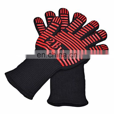 Custom Logo Black Aramid Barbeque Oven Mitts, OEM 932F Extreme Heat Resistant BBQ Grill Gloves For Kitchen Cooking