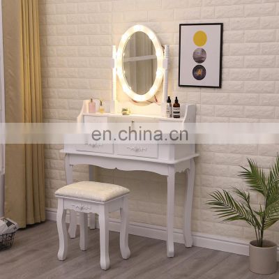 Bedroom Vanity Dresser Light Wood Dressing Table With With 10 Led bulbs