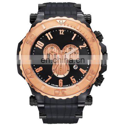Men Luxury Watch High Quality Stainless Steel Case Silicone Strap Big Face Sport Waterproof Custom Logo Mens Chronograph Watch