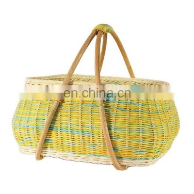 High Quality Beautiful Wicker Rattan Picnic basket Handwoven Vegetable Storage basket with Handle Wholesale Supplier