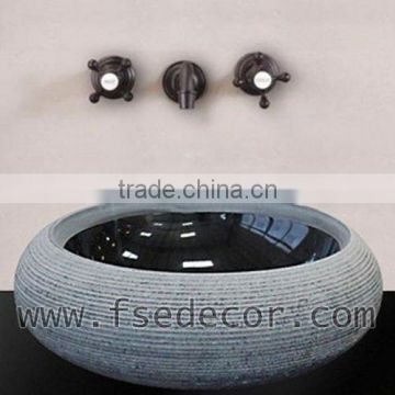 Fujian Black Round Bathroom Natural Stone Sink