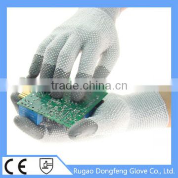 13 Gauge Antistatic Gloves PVC Dotted Palm& Back Both Sides / Electrical PU Fingertips Coated Hand Glove