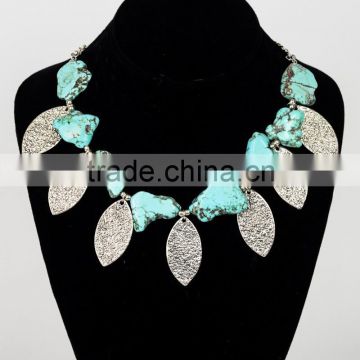 Unique Leaf And Turquoise Stone Metal Jewelry Necklace