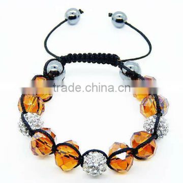 2012 hot sales yellow beads and crystal shambala bracelet