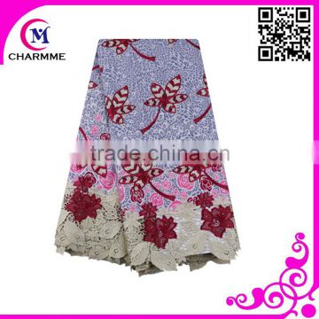 Latest top quality super wax hollandais cord lace fabric women wax cotton embroidery guipure lace
