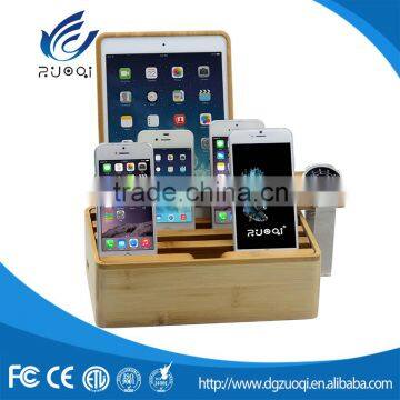 High quality wood stock 6 port usb charger station for iphone