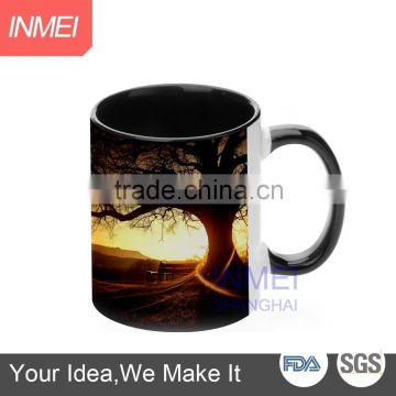 customized logo ceramic mugs 11oz inner and handle color mug with high quality, black