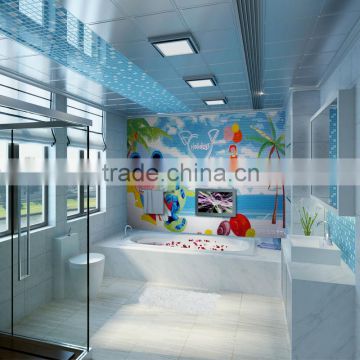 JY-JH-OC07 Bathroom decorative glass wall painting Mickey pattern handcut glass tiles Summer Cool color Mosaic