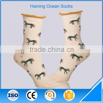 Horse jacquard ladies lace top mid length socks